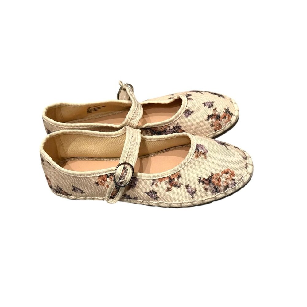 Steve Madden Womens Floral Beige Canvas Mary Jane Flats 6.5  NWOB